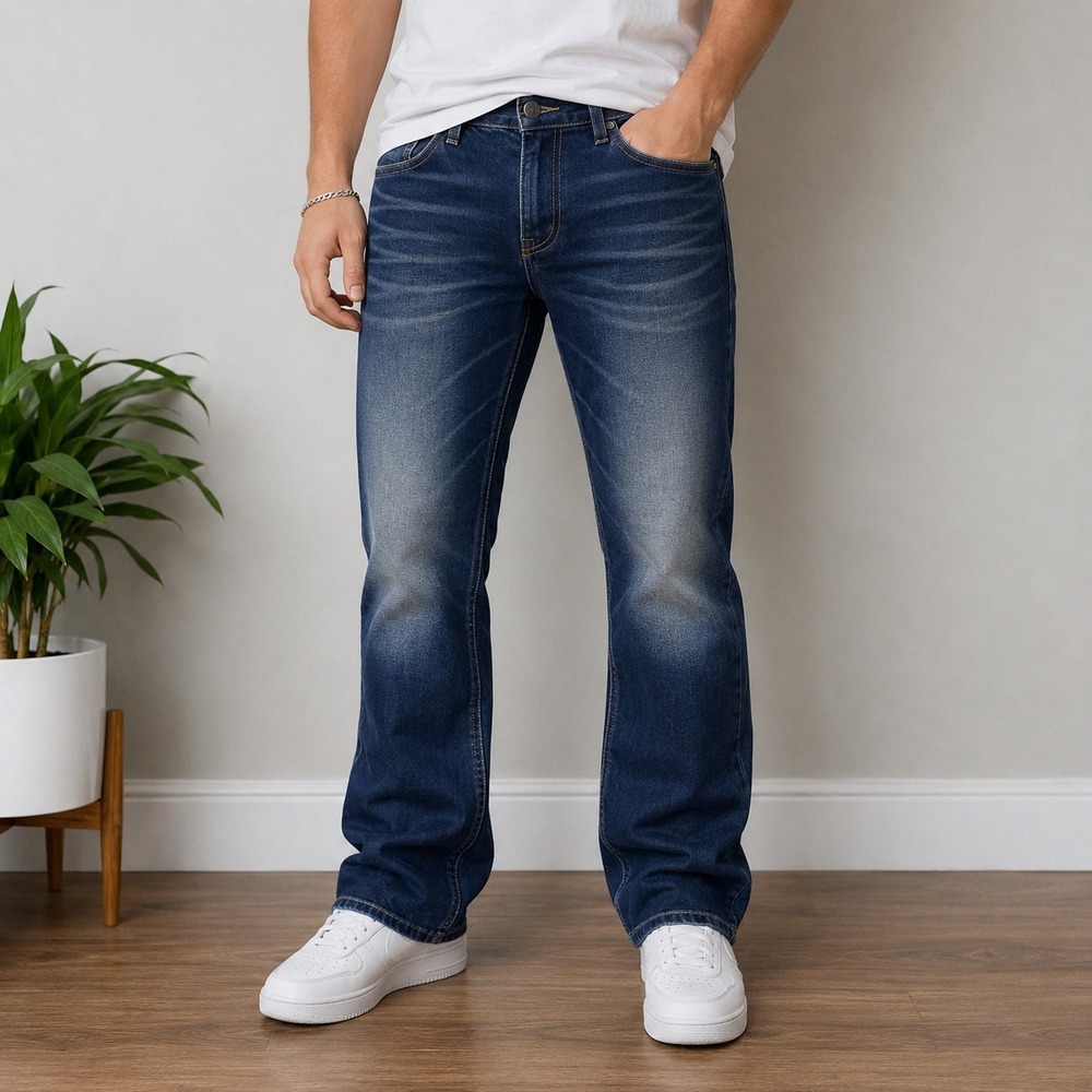 BKE Jake Jeans Men 30R Blue Bootleg Dark Wash Stretch Denim Low Rise Bootcut Y2K
